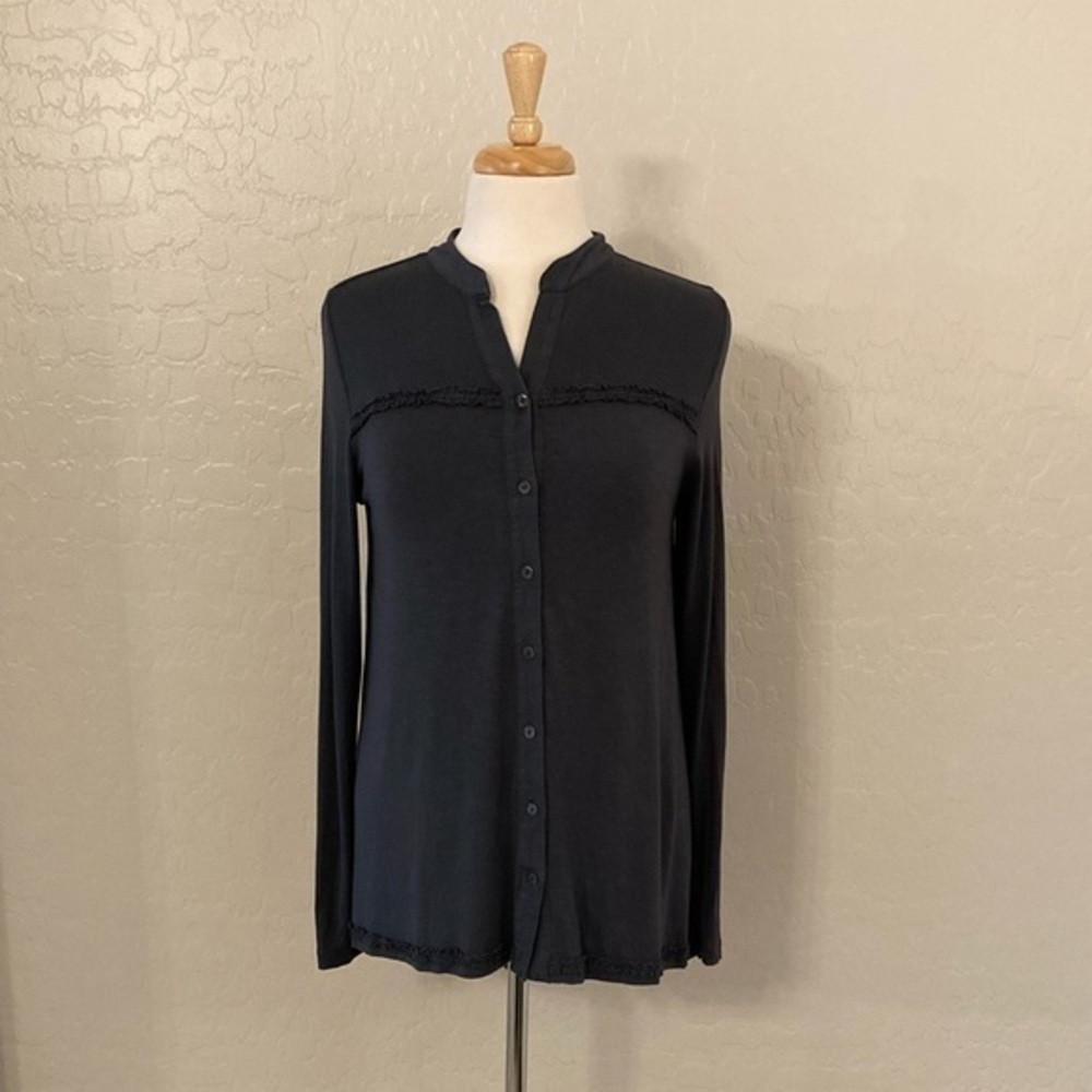 Soft Surroundings Long Sleeve Button Down High Low Dark Gray Top Small